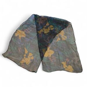 Unbranded Dark Floral Sheer Scarf - Black and Gold